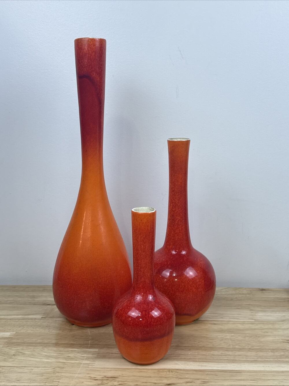 Vintage Royal Haeger Orange flame art pottery vase Lot Of 3 MCM 15” To 7.5”